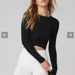 Alo cover black ribbed ballet core long sleeve top xs